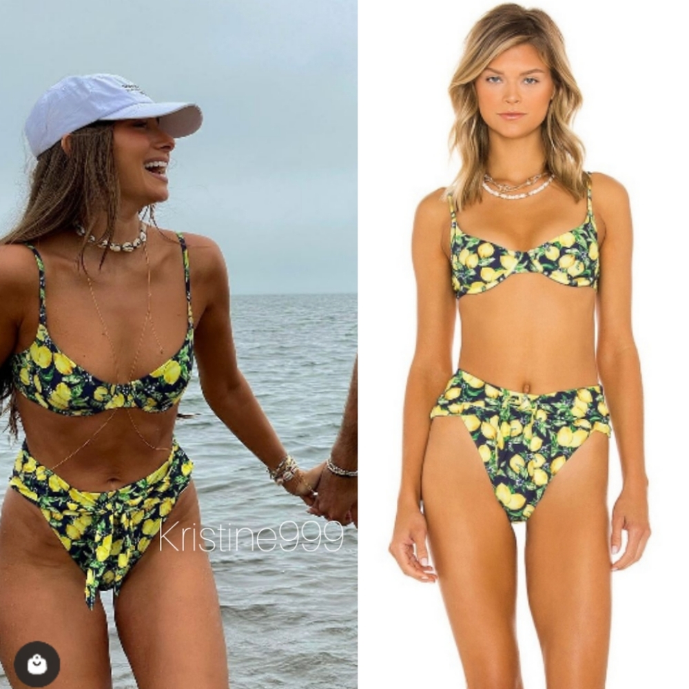 WeWoreWhat Vintage Bra Top Riviera Bottom Lemons All Over Navy Small XS